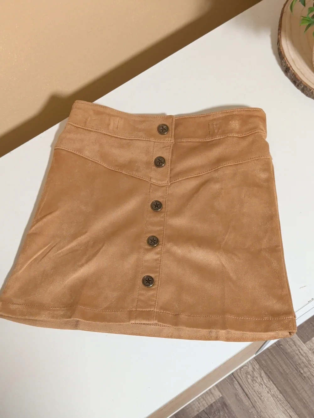 Old Navy Tan Button-Front A-Line Suede Mini Skirt